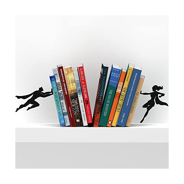 Artori Design Book Ends to Hold Books Heavy Duty Hidden Metal Bookends for Shelves Bookend Book Holder for Home Decorative Gift for Book End Lovers and Home DÃ©cor (Supergal+Book&Hero)