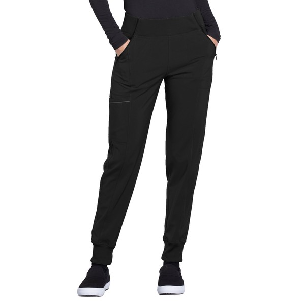 Jogger Scrub Pants for Women 4-Way Stretch with Mid Rise, Cargo Pocket, Superior Performance, and Comfort CK110A, M, Black