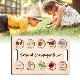 Mondily Scavenger Hunt for Kids Ages 4-8, Nature Scavenger Hunt Board for Kids, Outdoor Scavenger Game Forest School, Homeschool Preschool Montessori Wooden Game Tray