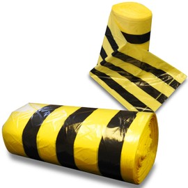 RE-GEN Biohazard Clinical Waste Disposal Tiger Stripe Sacks Bags (1 Roll, 50 Individual Bags) Size 72x87cm, 70Litre