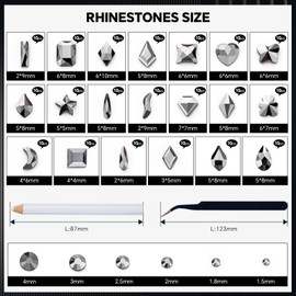 Duflash 950PCS Black Crystal Nail Rhinestones,200PCS 3D Glass Crystal Black Flatback Rhinestones Nail Gems and 750PCS Round Mixed Sizes Nail K9 Glass Diamonds Jewels for Nail DIY Faces Eyes Makeup