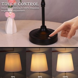 focondot Rechargeable Battery Powered Table Lamp, Wireless LED Lamps, Cordless Touch Lamps, Stepless Dimmable Bedside Lamps, Night Lamp for Bedroom, Dinning Room, Kitchen Decor, Office (Black)
