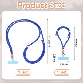 sourcing map Phone Lanyard, 1pcs Crossbody Phone Strap 1pcs Wrist Strap Kit with 2 Pads Adjustable Anti Theft Cellphone Lanyard for Keys ID Badges Phones Wallet, Blue