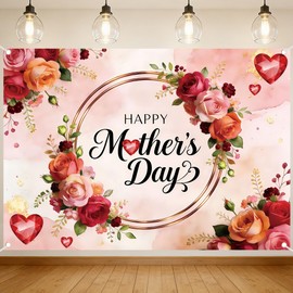 Mothers Day Photo Backdrop Decorations – 7x5ft Happy Mother's Day Party Supplies Mothers Banner with Romantic Rose Photo Backdrop for Photography Home Decor for Mom Women