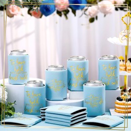 Qinyoung 50 count Wedding Can Cooler Bulk Engagement Party Favors for Guests Cheers to Love Laughter and Happily Ever After Rehearsal Dinner Decorations for Wedding Bridal Parties (Light Blue)