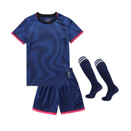 Hiheart Boys Soccer Set Football Team T-shirt and Shorts with Socks Navy 11-12