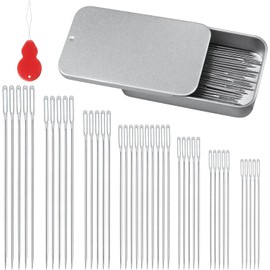 40PCS Agujas de Coser, Agujas Para Tejer con 1 Enhebrador, 7 Tamaños de Agujas Afiladas de Ojo Grande, Acero Inoxidable, Ideal para Costura, Reparación de Ropa, Trabajos en Cuero y Proyectos de Manualidades