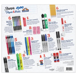 School Supplies Kit Highlighters Mechanical Pencils Glue Sticks Erasers Permanent Markers Gel Pens Pencils School Glue and more from Sharpie Elmer’s Paper Mate & Expo 38 pieces
