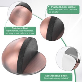 M METERXITY 2-Pack Floor Mounted Door Stops, Stainless Steel Half Dome Floor Gate Stopper with Plastic Rubber Bumper for Living Room/Bedroom/Bathroom, No Drilling Doorstop [Red Bronze]