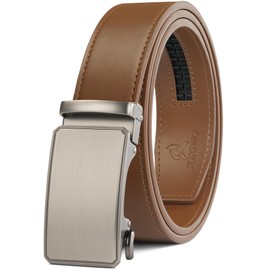 JUKMO Men's Leather Belt Ratchet Automatic Buckle 35 mm Wide Belt, Octagon - Tan