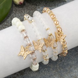 MIFYNN Multicolor Butterfly Bracelets for Women Boho Multilayer Butterfly Stretch Bracelet Crystal Bead Bracelet for Women Jewelry Gifts (White)