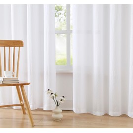 White Sheer Window Scarf Valance Curtains 18ft for Living Room, Home Decor, 52"x216" Long Chiffon Crinkle Soft Window Top Sheer Voile Swag Valance for Wedding Party Decor, 1 Piece
