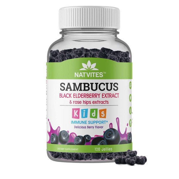Natvites Sambucus Elderberry Pectin Gummies for Kids 120 Count