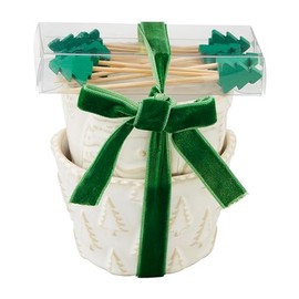 Mud Pie White Tree Xmas Tidbit Set, bowl 2" x 3" dia | toothpick 2 1/2"