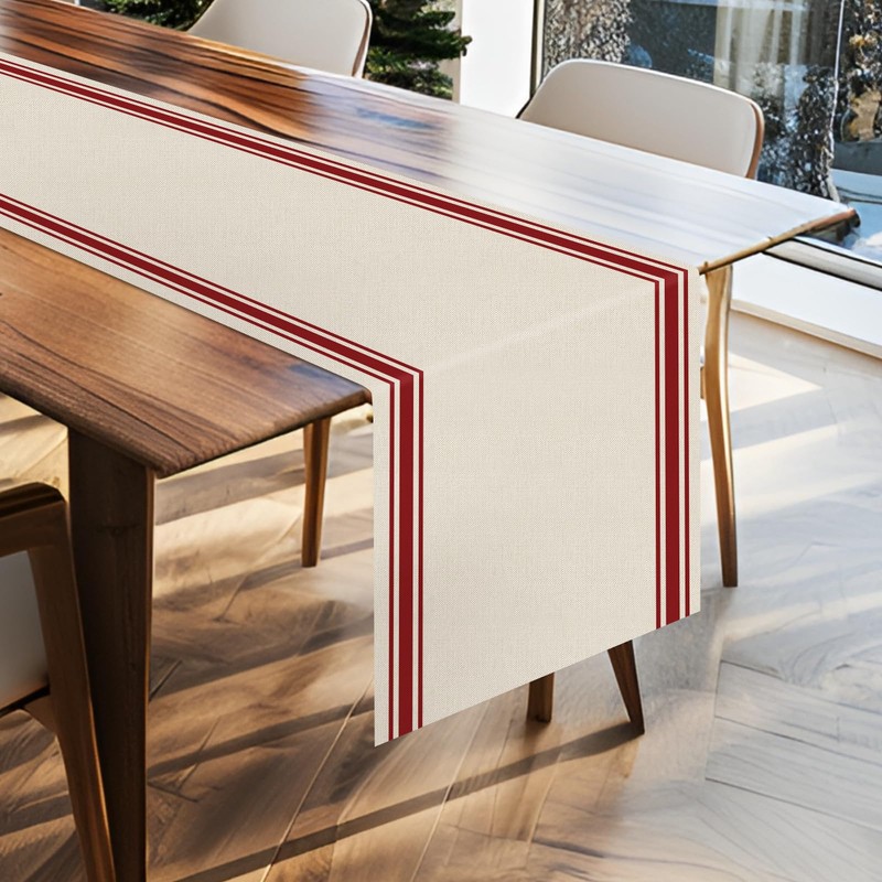 Tian Zhun Christmas Table Runner Red Plain Striped Table Runner
