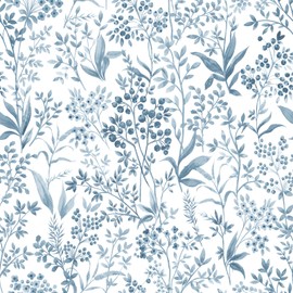 Cohoo Home Blue White Peel and Stick Wallpaper Blue Floral Contact Paper for Cabinets Drawers 17.3inW 393inL Self-Adhesive Removable Wallpaper Shelf Liner Bedroom Bathroom Waterproof Neutral Farmhouse