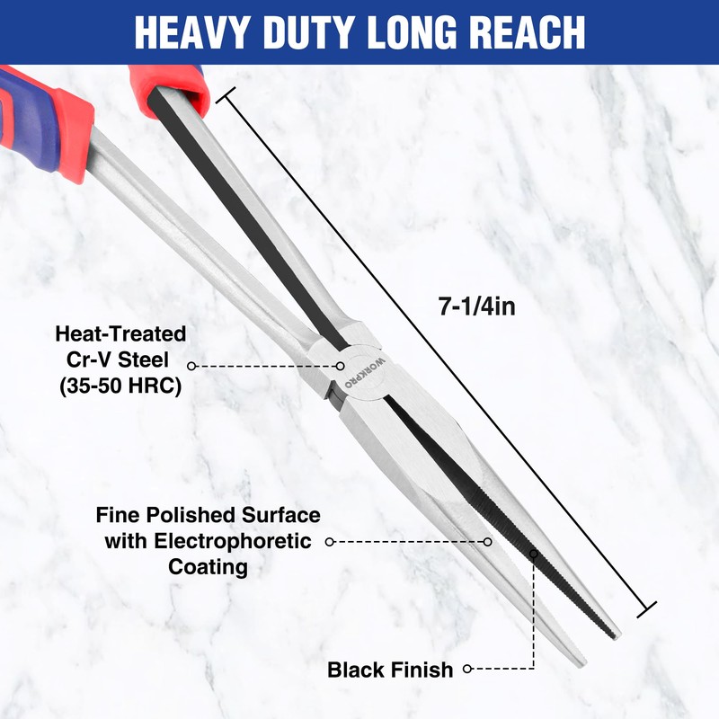 WORKPRO Premium 11” Extra Long Needle Nose Pliers, Paper Clamp