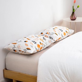 YuHeGuoJi White Pillow Cases Queen Size Set of 2 100% Cotton Orange Pillowcases Envelope Closure Floral Decorative Pillow Covers Farmhouse Botanical Leaves Patterned Pillow Case 20"x26"