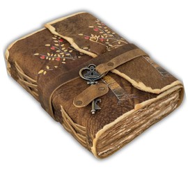 URBAN LEATHER 8 inch Tree for Life Heart Leaves Rustic Key Journal with Old Deckle Edge Pages for Men Women Vintage Sketchbook Leather Bound Notebook Print Diary Blank Unlined Paper