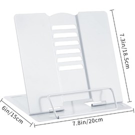 Metal Bookends, Children's Bookends, Bookends, Book Stand, Cookbook Holder for Reading, Kitchen and Office with Adjustable Tilt (White)