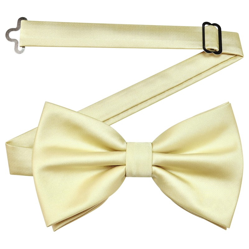 GUSLESON Mens Light Yellow Bow Tie and Pocket Square Cufflink