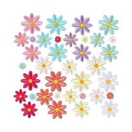 BCHKO Toppe Termoadesive Fiori di Margherita 36 Pezzi, 9 Colori, 4 Taglie Ricamate per Tessuti - Ripara e Decora Vestiti, Jeans, Borse Fai Da Te