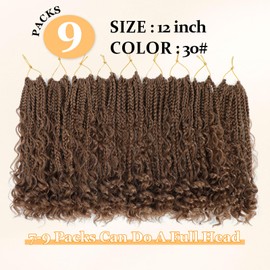 Yewell 9 Packs Goddess Box Braids Crochet Hair Boho Crochet Box Braids With Curly Ends Crochet Hair For Black Women, 12 Inch Pre Looped Bohemian Crochet Box Braids Hair (12Inch 9 Packs,30#)