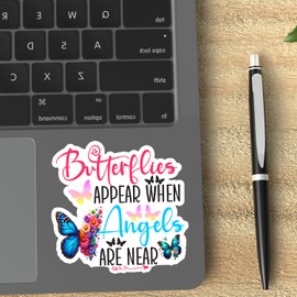 (3Pcs) Butterflies Appear When Angels are Near Sticker, Funny Sticker, Inspirational Motivational Gifts, Waterproof Vinyl Decal for Water Bottles, Laptops, Phones, Tumblers, Size 3 x 3 Inch