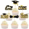 24 Pcs Graduation Cupcake Toppers 2025, Gold Glitter Grad Cupcake