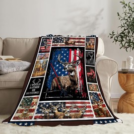 American Flag Deer Throw Blanket USA Flag Hunting Ultra Soft Warm Flannel Fleece Blanket Deer Hunt Blankets Lightweight Fuzzy Hunting Decor Gifts for Women Men Girls Boys 50"x40"