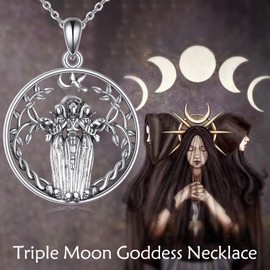 Vadmans Sterling Silver Triple Moon Goddess Necklace for Women Pagan Wicca Amulet Tree of Life Necklace Jewellery Gifts for Mum, Regular, Sterling Silver, Cubic Zirconia
