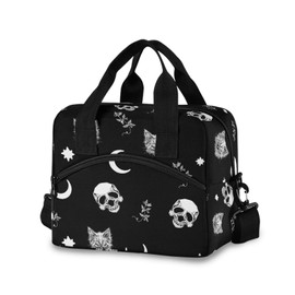 Skull Cat Moon Gothic Insulated Lunch Bag Reusable Lunch Tote Bag Cooler Bag for Women Men Adult Lunch Box with Adjustable Shoulder Strap Leakproof Lunch Bag for Work School Picnic Camping