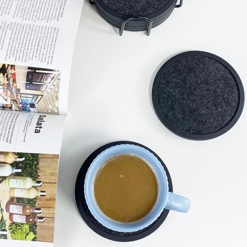 Absorbent Coasters for Drinks with Holder - 6packs, Silicone Coaster