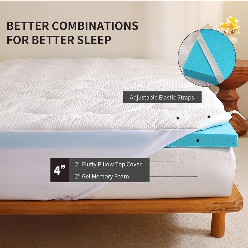 4 inch Dual Layer Queen Mattress Topper for Back Pain