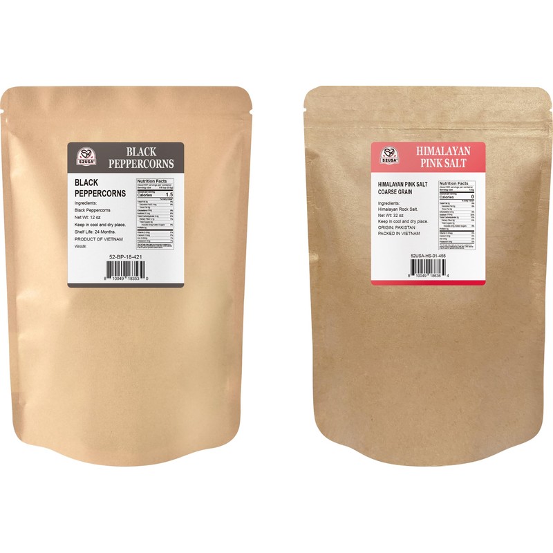 52USA Whole Black Peppercorns 12 oz + Himalayan Pink Salt