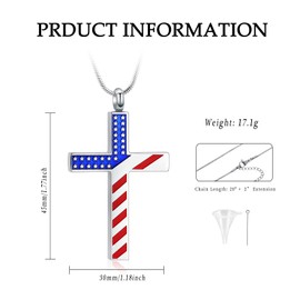 American Flag Cross Urn Necklace for Ashes for Men Women Cremation Jewelry Religious Cross Ashes Keepsake Memorial Jewelry of Loved One