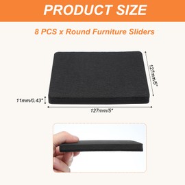 PATIKIL 5 Inch Felt Furniture Sliders, 8 Pcs Square Furniture Movers Slider Reusable Moving Pads Floor Protectors for Cabinet Table Carpet Sofa Couch, Black