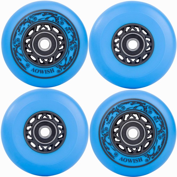AOWISH 4-Pack Inline Skate Wheels Outdoor Asphalt Formula 90A Aggressive Blades Roller Skates Replacement Wheels with Speed Bearings ABEC 9 and Spacers (Blue, 76mm)