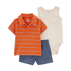 Carter's Baby Boy 3-Piece Little Short Set, stripe/denim, 18m