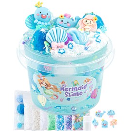 Okaybee 10 FL OZ Mermaid Slime Kit, Blue Clear Slime Set, Schleim Kinder for Age 8-12, Glimmer Crunchy Schleim Set Includes 9 Packs of Slime Add-ins, Schleim Sensory Toys, Birthday Hallowmas Gift