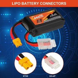 JUZUXI 11.1V Lipo Battery 650mAh 3S 80C Rechargeable Lithium Polymer Battery with XH-4P & XT30 Connector Compatible with FPV Racing Drone RC Car RC Boat Quadcopter Helicopter Airplane RC Models