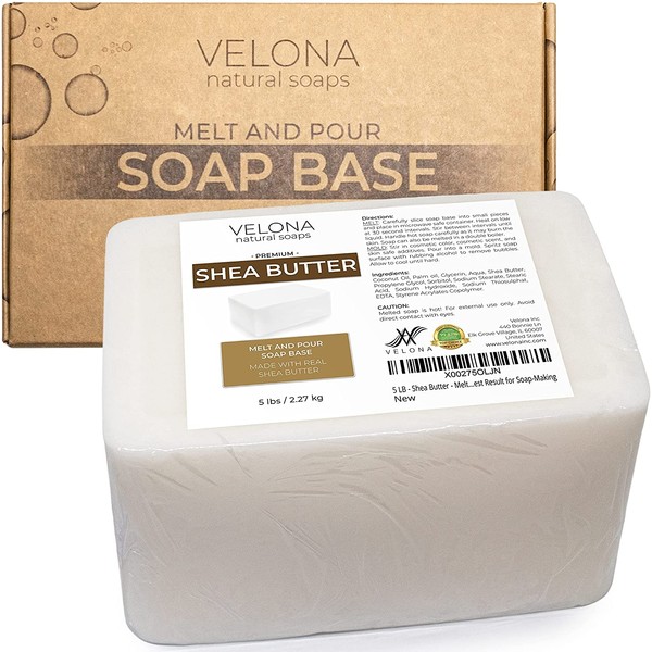 5 LB - Shea Butter - Melt and Pour Soap Base by Velona | SLS/SLES Free | Natural Bars for The Best Result for Soap-Making