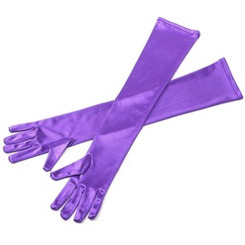Women's 13.8"/ 21" Long 1920s Flapper Evening Opera Satin Gloves, Formal Bridal Banquet Party Wedding Mittens(Length 21" - Purple)