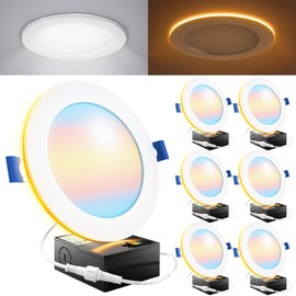 Sunco 6 Pack 6 Inch LED Recessed Light with Night Light, Slim Ceiling Lighting, 1500 Lumens, 15W (110W Equivalent), Selectable CCT 2700K/3000K/4000K/5000K/6000K, Dimmable, Canless with Junction Box.