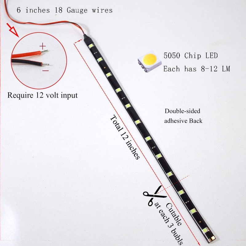 HYADA DC 12V Waterproof 1Ft 12 LED Strip Underbody Light