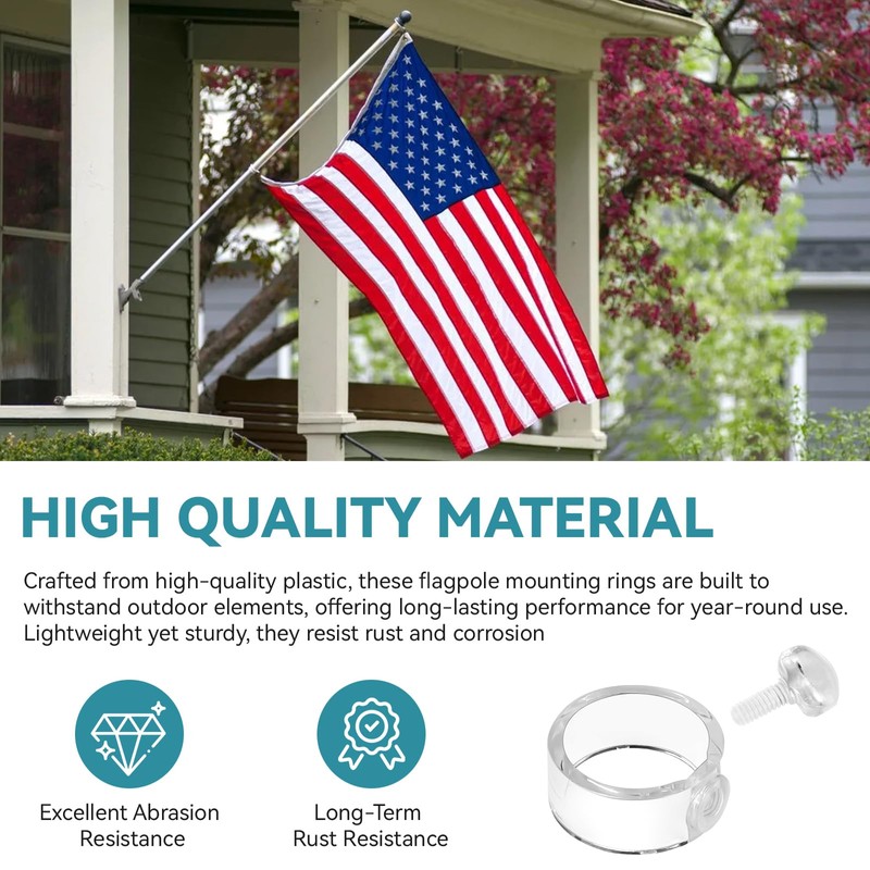6 Pack 1-Inch EZ-Mount Flag Rings, Adjustable Plastic Flag Pole