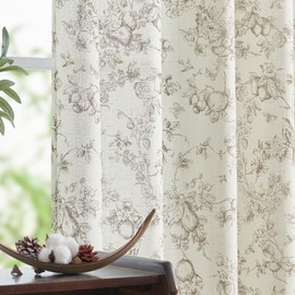 jinchan Linen Floral Curtains for Living Room 84 Inch Length Taupe Printed Toile Curtains French Country Farmhouse Curtains Cottage Core Curtains Back Tab Light Filtering Window Drapes Set 2 Panels