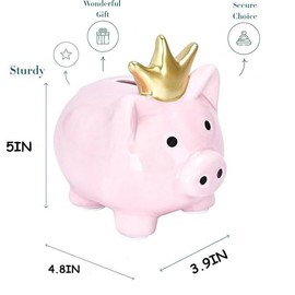 ATDORO 1 Pack Piggy Bank for Kids, Unbreakable Ceramic Coin Banks for Boys and Girls, Kids Piggy Bank, Children's Money Saving Box (Pink)