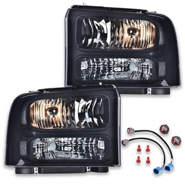G-PLUS Headlights, Compatible with 99-04 Ford F250 F350 F450 F550 Super Duty/00-04 Ford Excursion Bumper Headlamp Clear lens Chrome Housing Clear Reflector
