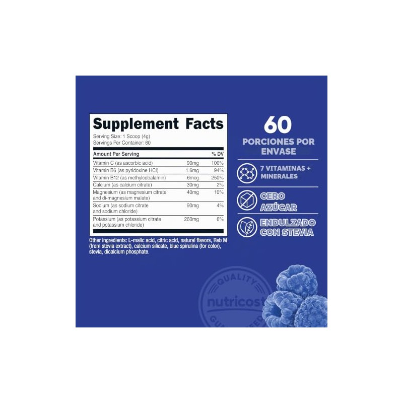 Nutricost- Polvo Complejo de Electrolitos (60 Porciones, Frambuesa Azul) Suplemento